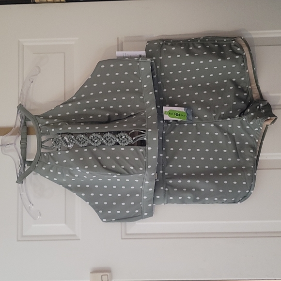 Cacique Other - CACIQUE SWIM BIKINI: HIGH NECK TOP & SWIM SHORT: GREEN POLKA DOT: NWT: SZ 20